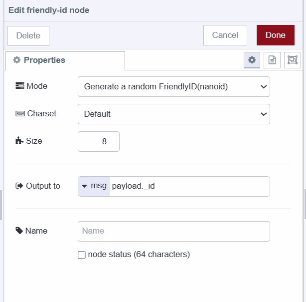 Screenshot displaying friend-id node configuration "Screenshot displaying friend-id node configuration"
